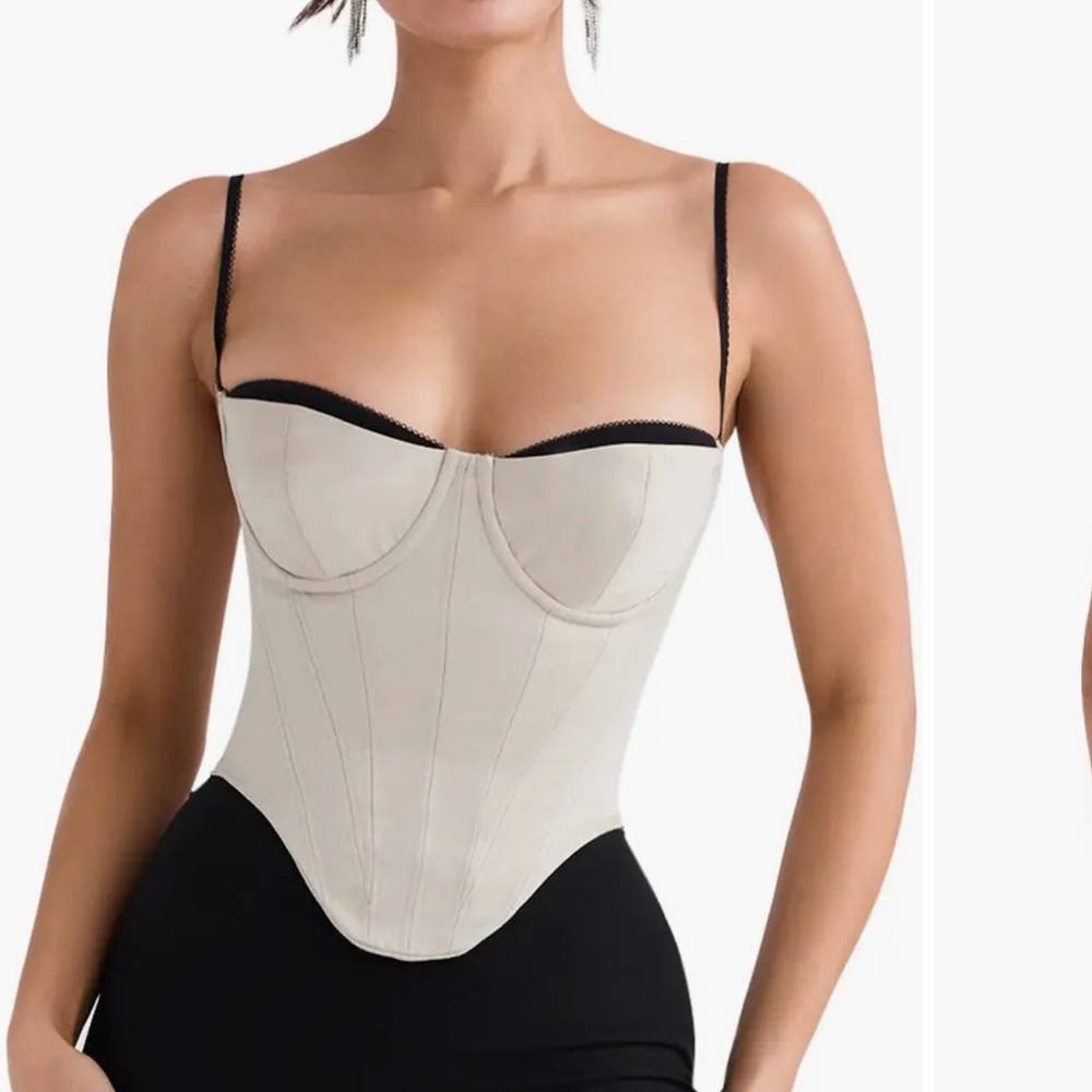 House of CB Cream and Black Corset Crop Top